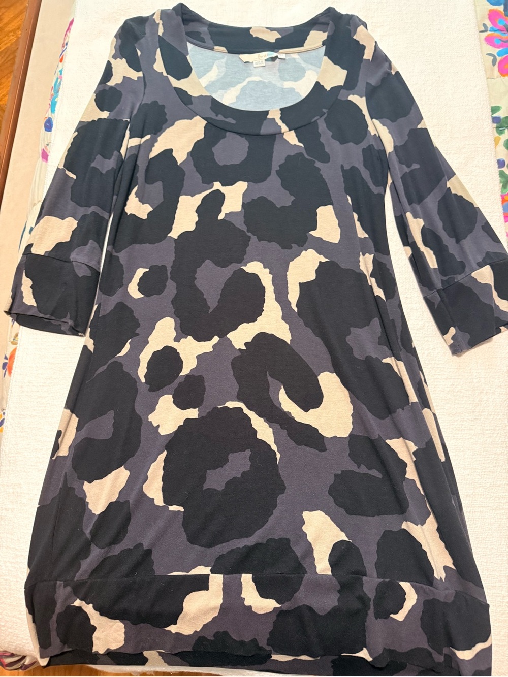 Boden Animal-Print Dress in Black and Cream